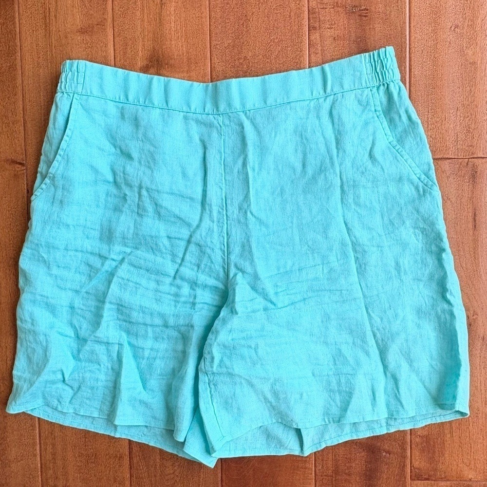 Charter Club Luxury Turquoise 100% Linen‎ High Rise Shorts Womens Medium Aqua